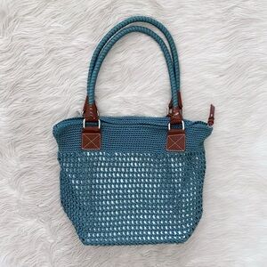The Sak Crochet Turquoise Macrame Cambria Blue Teal Silver Tote Bag Purse